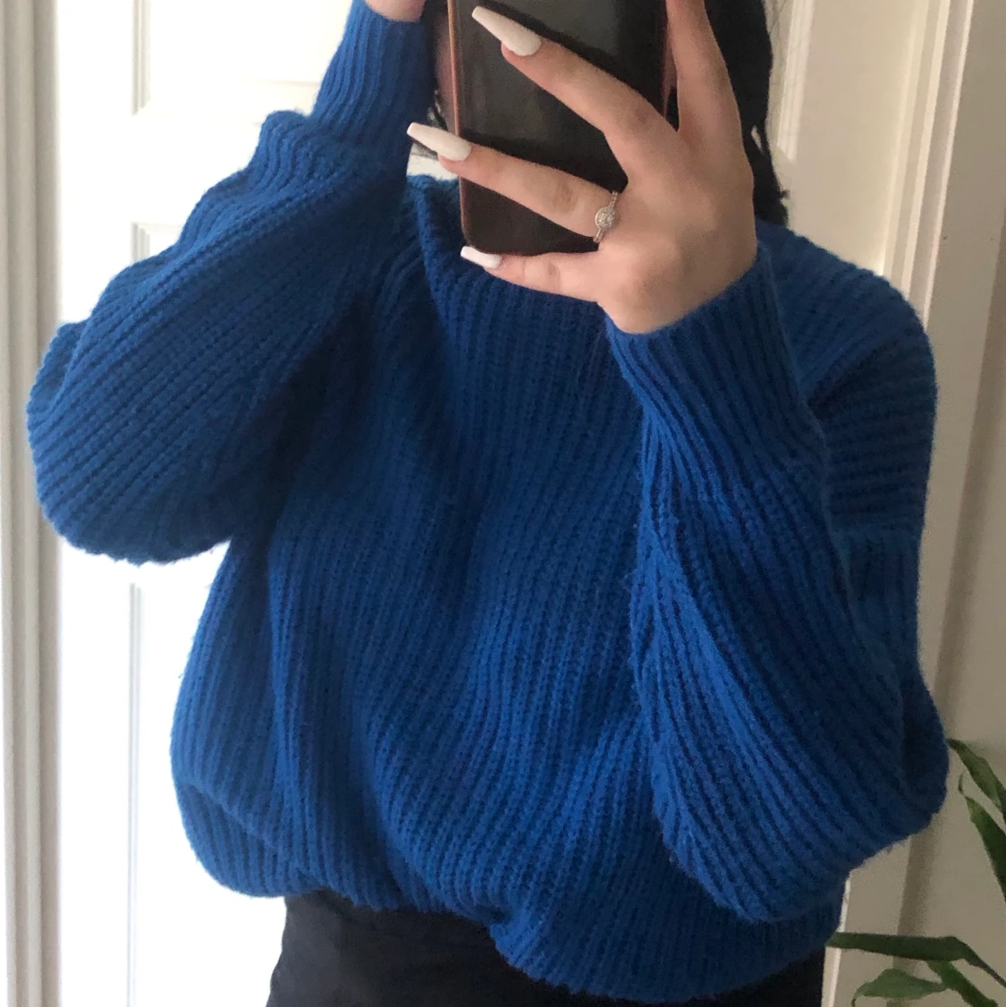 blå stickad tröja - 90