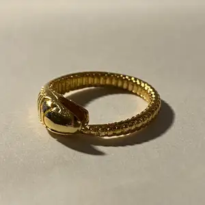 Silverring i form av en orm med gulddetaljer.