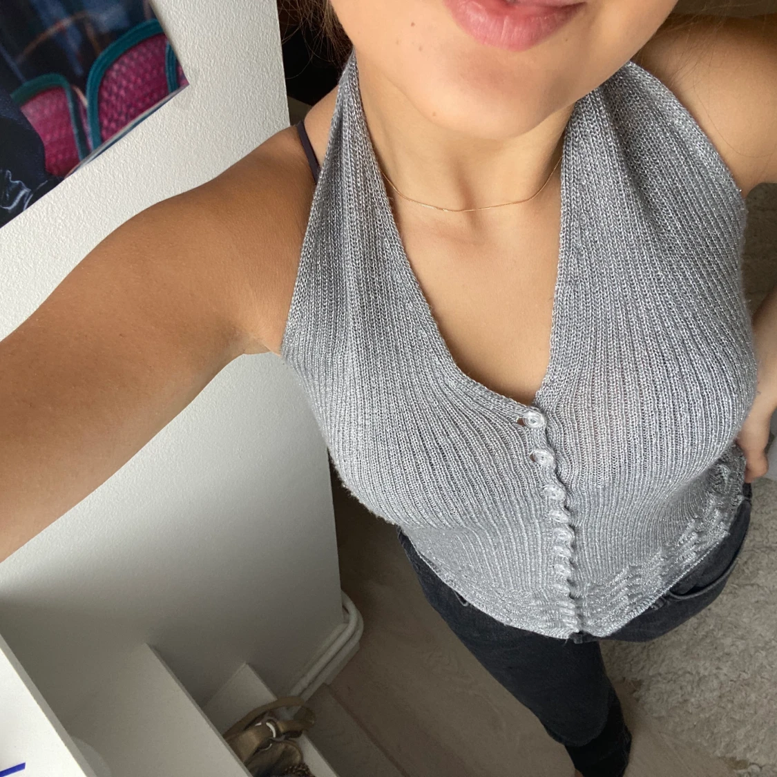 Stickat silvrigt linne 