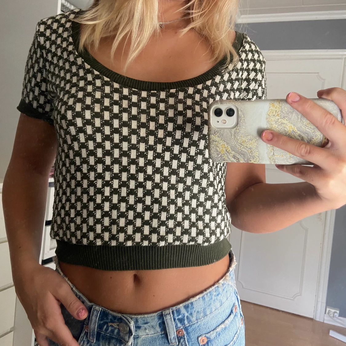 grön/vit topp från zara  - 90