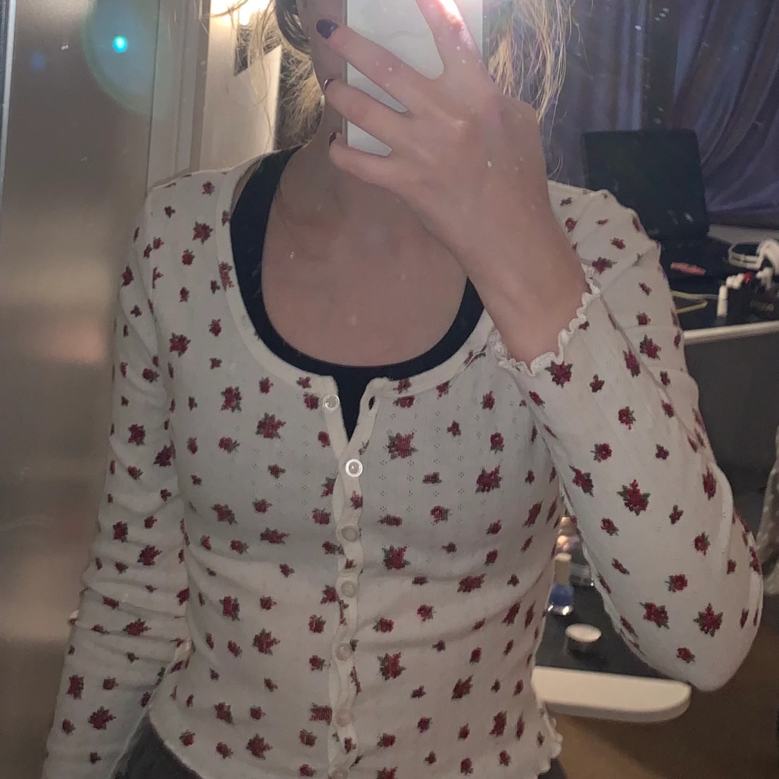 Vitt fin blommig topp  - 91