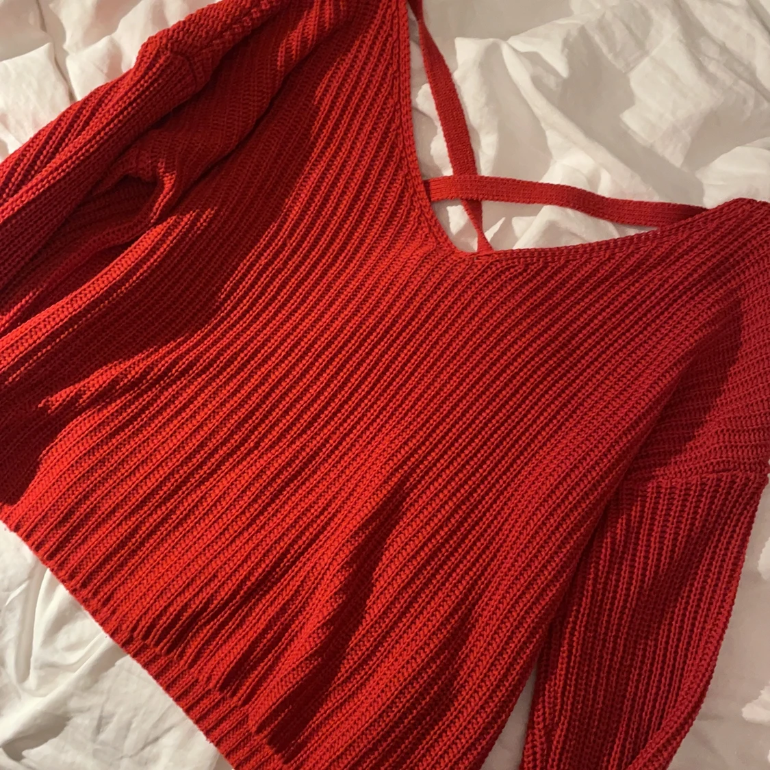 Röd stickad kofta  - 90