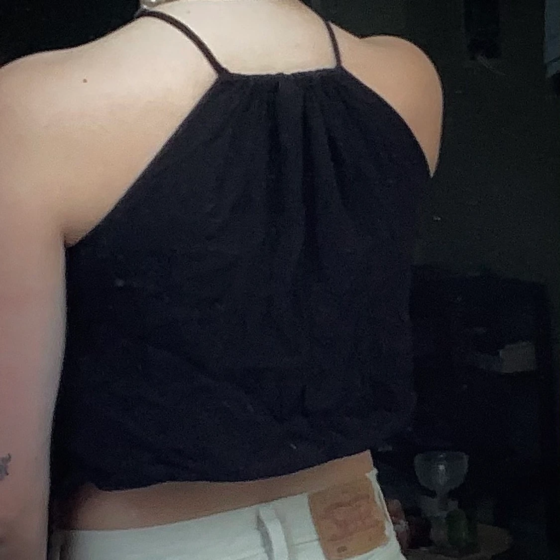 Svart Croptop med virkad volang, strl 32, XS - 90