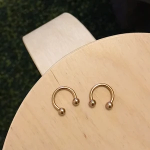 Rödguld hästsko smycken *oanvänt* - Beställde fel storlek och kan inte returnera— mitt misstag, din vinst! Två hästskor i kirurgiskt stål med kulor som skruvas på, perfekt till septum, örsnibb, och andra piercingar. Tror att de har trådtjocklek 1.2mm och diameter 10mm. Annonsen är för både två!