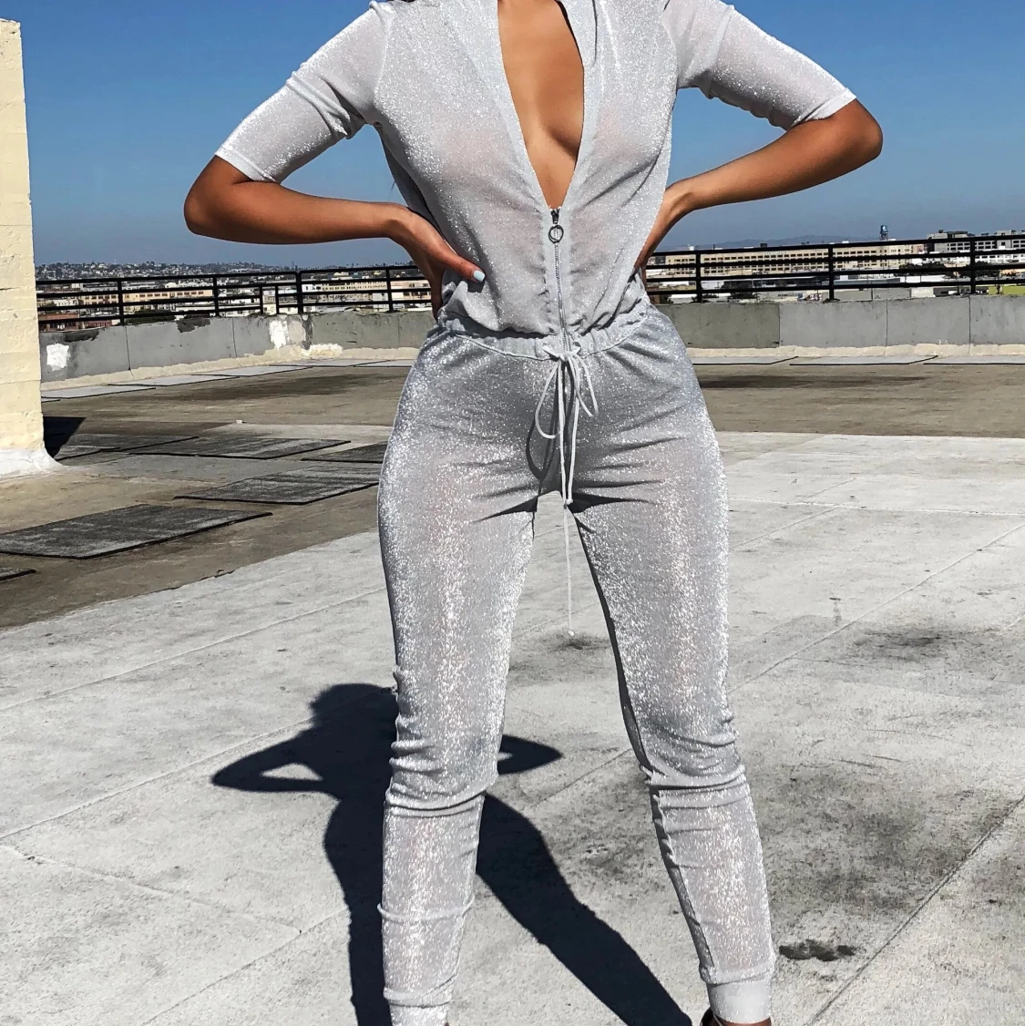 Oh polly glitter metallic jumpsuit