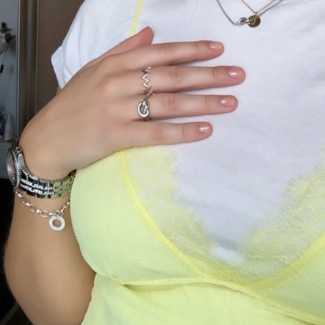 Gult sommar linne med spets - 90