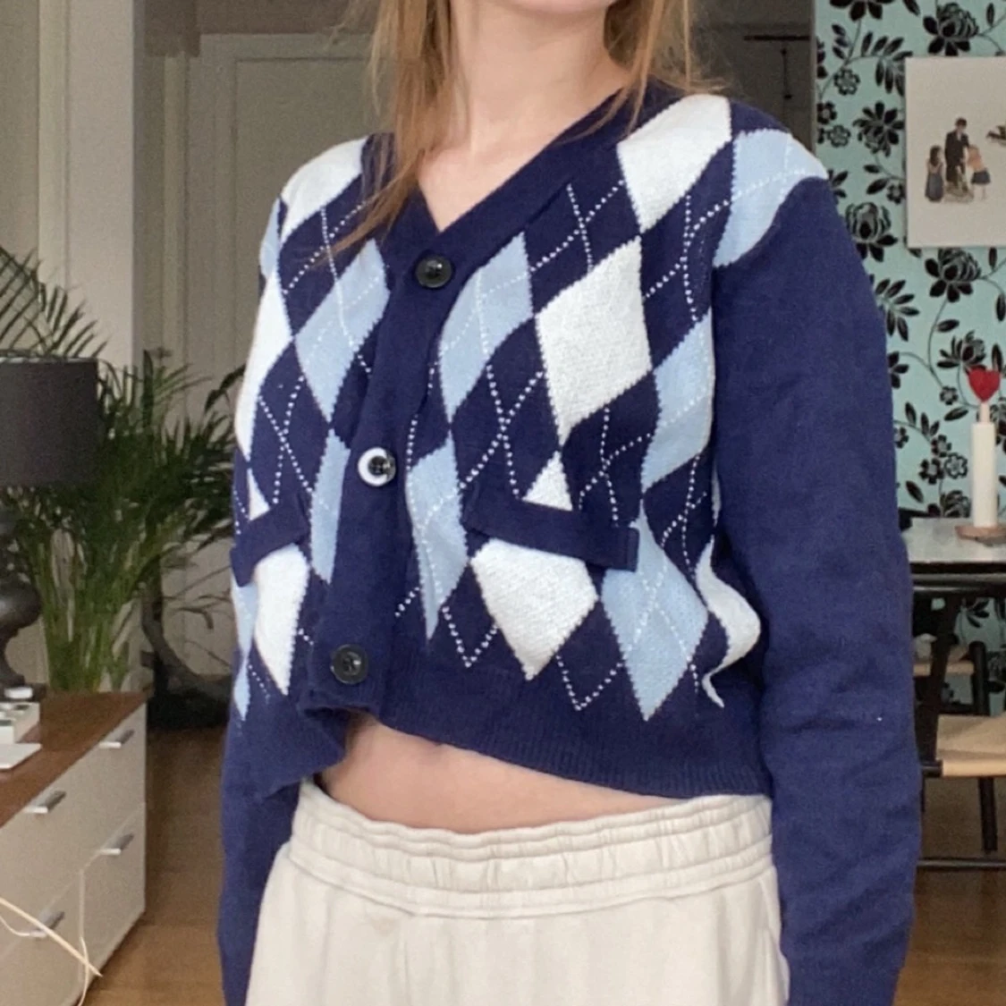 Stickad Cardigan, Sweater blå strl S
