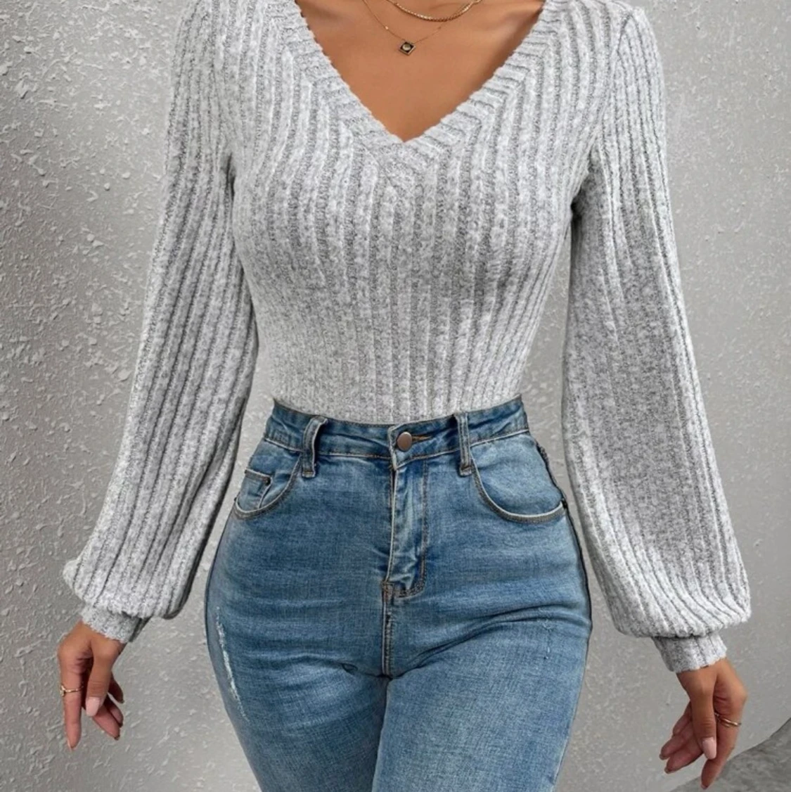 Grå stickad topp - 90