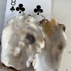Homemade earrings made of pacific oysters. Nice and shiny on the inside. Not heavy at all.