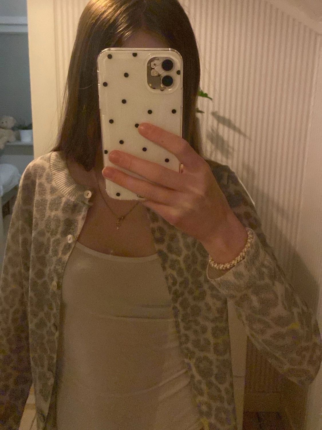 Beige leopardmönstrad kofta