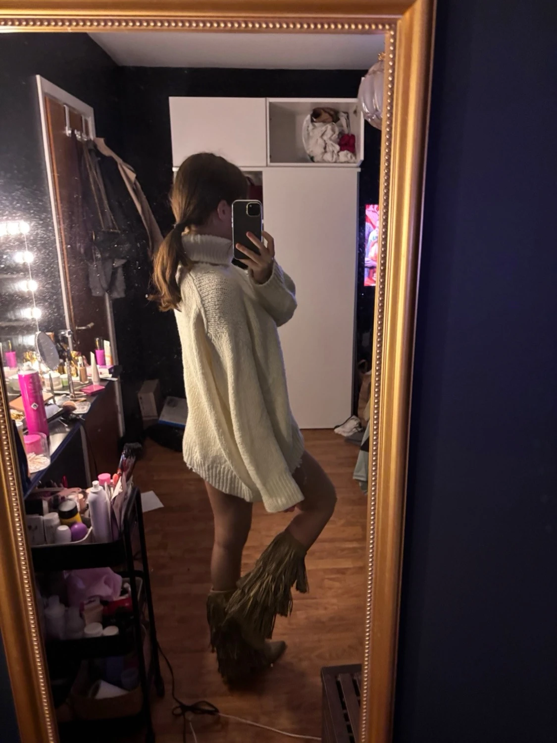 Oversized vit stickad polotröja från mango  - 1