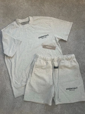 Grå Essentials t-shirt och shorts i bomull - Ljusgrå t-shirt från Essentials med tryckt logga på bröstet. Klassisk rak passform, rund hals och korta ärmar. Tillverkad i mjuk bomull för en clean och avslappnad look.