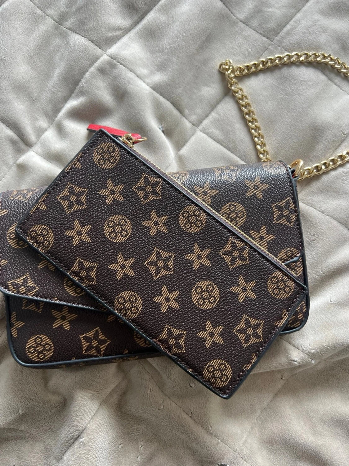 Brun vintage handväska med kedjerem - 1