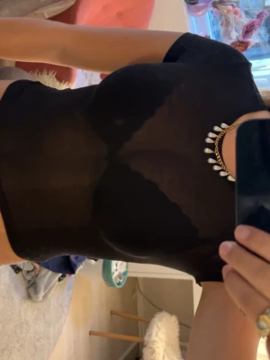 Svart mesh topp med kort ärm - Säljer en svart, tight mesh topp med korta ärmar. Toppen är genomskinlig och har en enkel, stilren design som passar perfekt till olika outfits. Materialet är lätt och stretchigt för en bekväm passform.