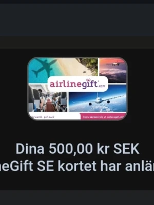 Airlinegift presentkort 500 kr - 🎁 Presentkort säljes – AirlineGift 500 kr  Säljer ett AirlineGift presentkort värt 500 kr. Fick det via YouGov men kommer tyvärr inte använda det.  💰 Pris:–400 kr 📩 Leverans: Skickas direkt via e-post ✅ Giltigt och redo att användas  Perfekt för dig som planerar att boka flyg! ✈️  Skicka PM vid intresse.