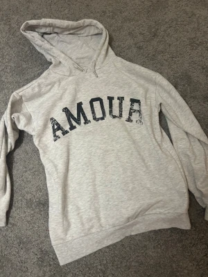 Ljusgrå hoodie från Gina Tricot - Ljusgrå hoodie från Gina Tricot med svart text 'AMOUR' över bröstet.  