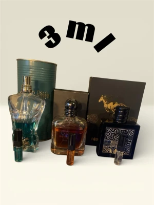 Parfymprover 3 ml mix Jean Paul, Parfums de Marly, By Kilian - Säljer 3 ml parfymprover från Jean Paul Gaultier, Armani, Lattafa. Perfekt för dig som vill testa exklusiva dofter. Le beau, stronger whit you intensly, Lattafa Qaed al fursan. 9ml tillsammans.