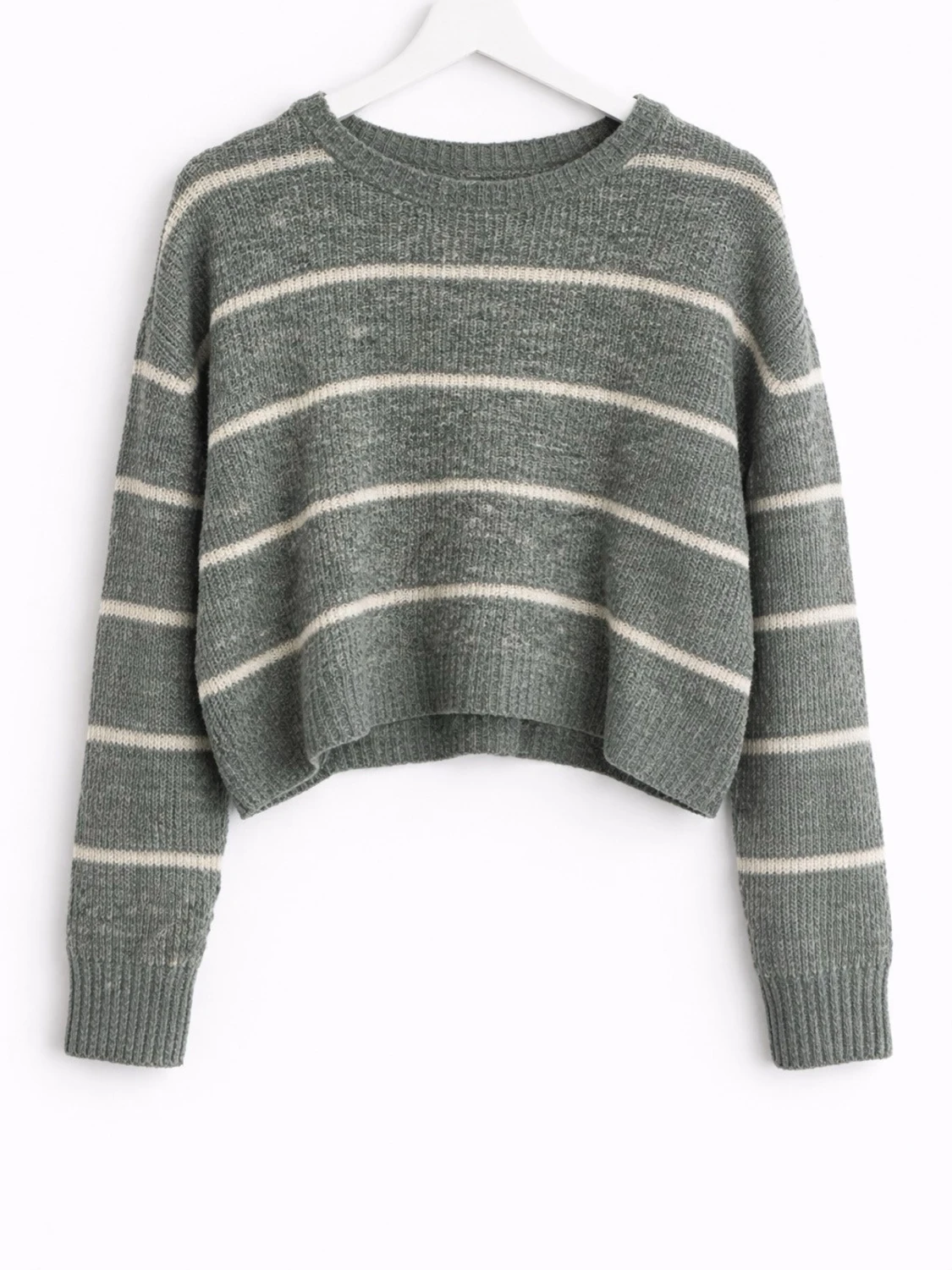 Grönvit randig stickad tröja S