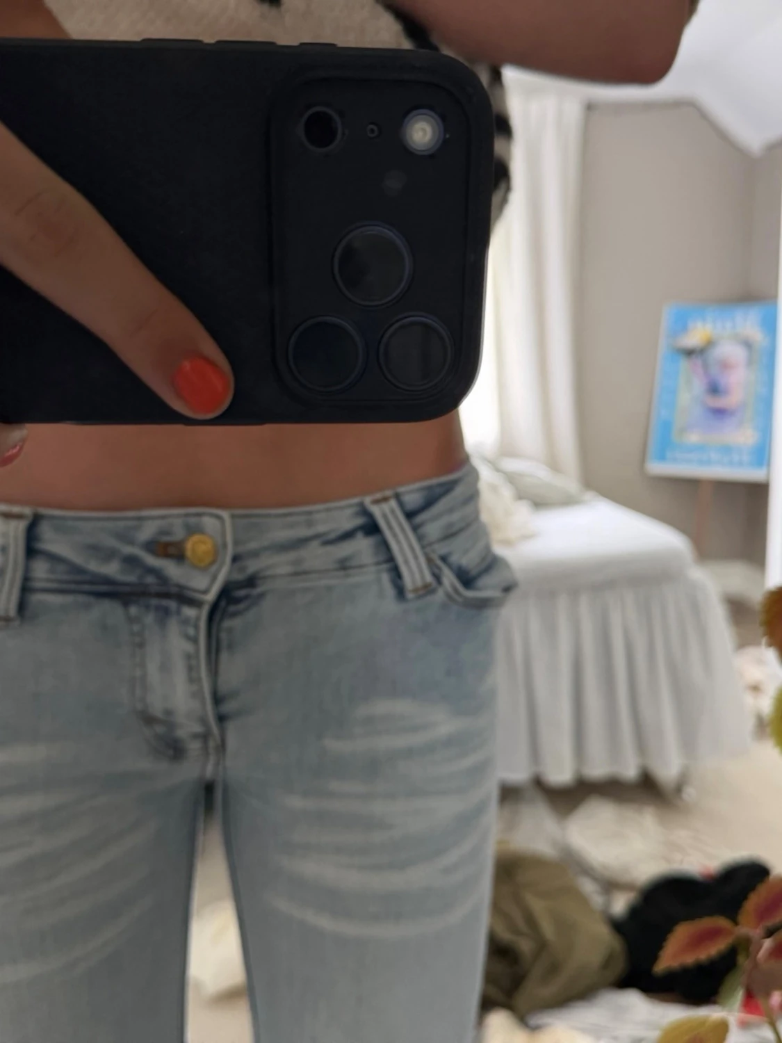 Ljusblå raka jeans med låg midja - 1