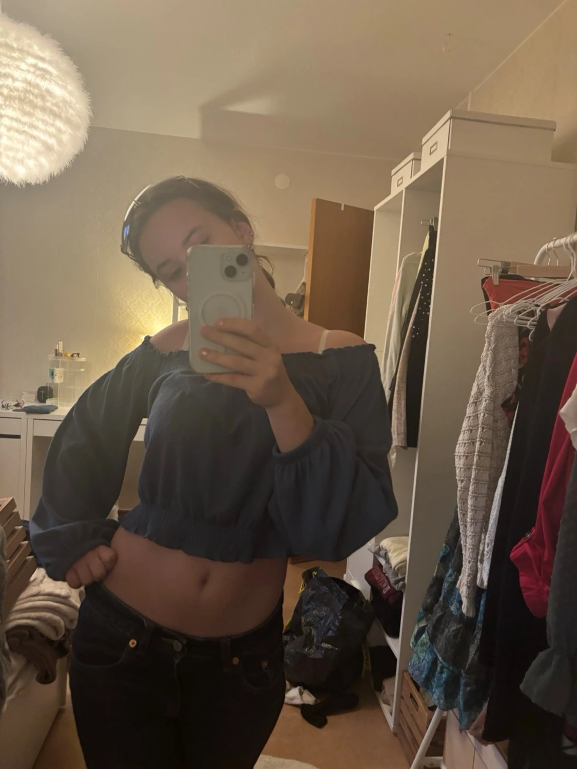 Blå offshoulder croppad topp H&M - 2