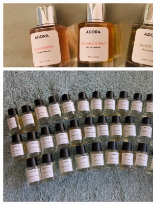 Essnce och Adora split✨️ - Splittar mina parfymer från Essnce och Adora i glasdekanter med spray ✨️SÄLJER EJ HELA FLASKAN ✨️2 ml-25 kr,3 ml-35 kr,5 ml-55 kr, de flesta går att köpa även i 10 ml för 100 kr✨️Se listor bland bilderna vilka som finns✨️Skriv vilka du önskar så lägger jag ut som ett nytt paket 💜Obs se även mina andra annonser för samfrakt 💜