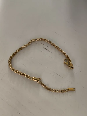 Guldigt tvinnat armband från Pilgrim - Snyggt armband i guldfärgad metall. med tvinnad kedja och justerbar förlängningskedja. Armbandet har en karbinhake och en liten bricka . Perfekt för dig som gillar stilrena accessoarer.