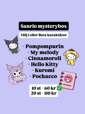Sanrio 10-mysterypack  - Få 10 stycken mystery sanrio klistermärken med valfria karaktärer! 🤍 storlekar mellan 2-6 cm! 