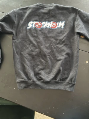 Svart crewneck Djurgårdens IF - Svart crewneck med tryck på bröstet där det står 'Djurgårdens IF Stockholm' i blåvitt graffiti-stil. På ryggen står det 'Stockholm' med liknande tryck. Tröjan har rund hals och ribbade muddar. Perfekt för dig som vill visa att du kommer stampa på varenda gnagare och bajare. KOM MED BUD!!!