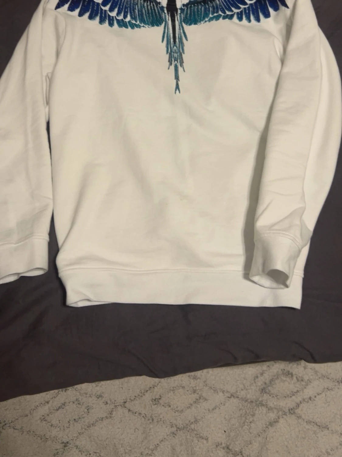 Vit sweatshirt med blått vingtryck