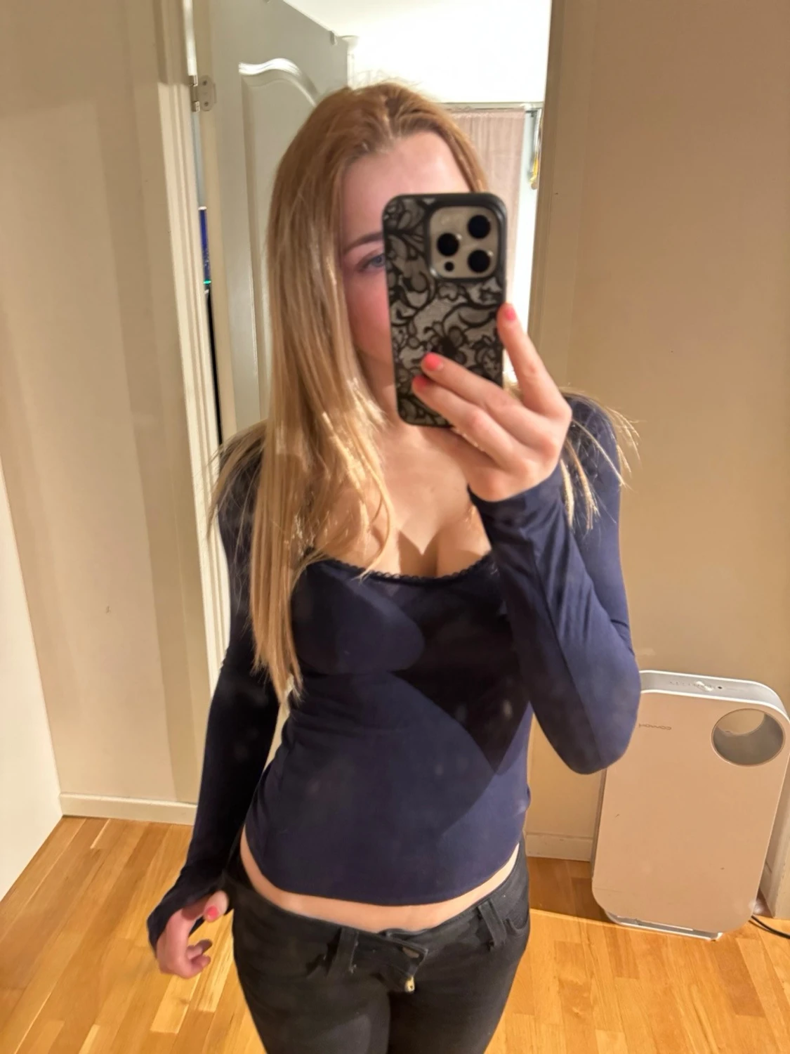 Mörkblå långärmad topp - 1