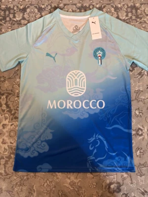 Ljusblå fotbollströja Morocco Puma - Helt ny Marocko tröja – aldrig använd, med tag kvar 💯 Riktigt snygg blå gradient design med detaljer, sticker ut 🔥  Finns i storlek: M (1st)  Passform: Normal Skick: 10/10