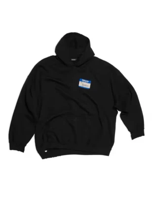 Balenciaga  - Balenciaga Demnas playlist distressed hoodie with a hello my name is Demna sticker print  Sz s, fits very oversized