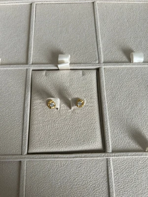 Guldpläterade örhängen med kristall Muli Collection  - Snygga små örhängen i guldpläterad metall med rund, klar kristall i mitten från Muli Collection . Klassisk och stilren design som passar till många olika looks. Perfekta som diskreta studs för dig som gillar enkel men elegant stil.