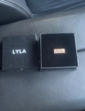 Guldfärgad ring från LYLA med text - Snygg guldfärgad ring från LYLA med texten 'AMOUR' i stora bokstäver framtill. Ringen har en bred, stilren design och levereras i original ask. Perfekt accessoar för dig som vill sticka ut med ett statement-smycke.