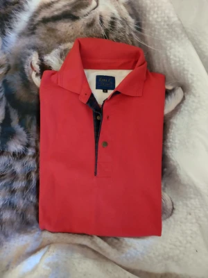 Röd henley-skjorta från Kyra K - Säljer en röd henley-skjorta från Kyra K med klassisk krage och knappslå framtill. Skjortan är i mjuk bomull och har en mörkare detalj vid knapparna. Perfekt för dig som gillar en avslappnad men snygg stil.