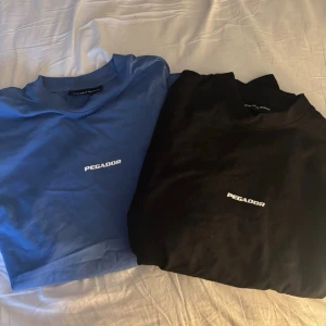 Pegador t-shirts i blått och svart - Två stilrena t-shirts från Pegador, en i blått och en i svart. Båda har korta ärmar och en enkel vit logga på bröstet. Perfekta för en avslappnad och trendig look.