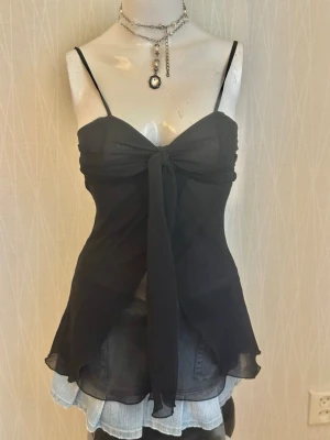 Svart transparent linnetopp med knyt - Xs/xxs