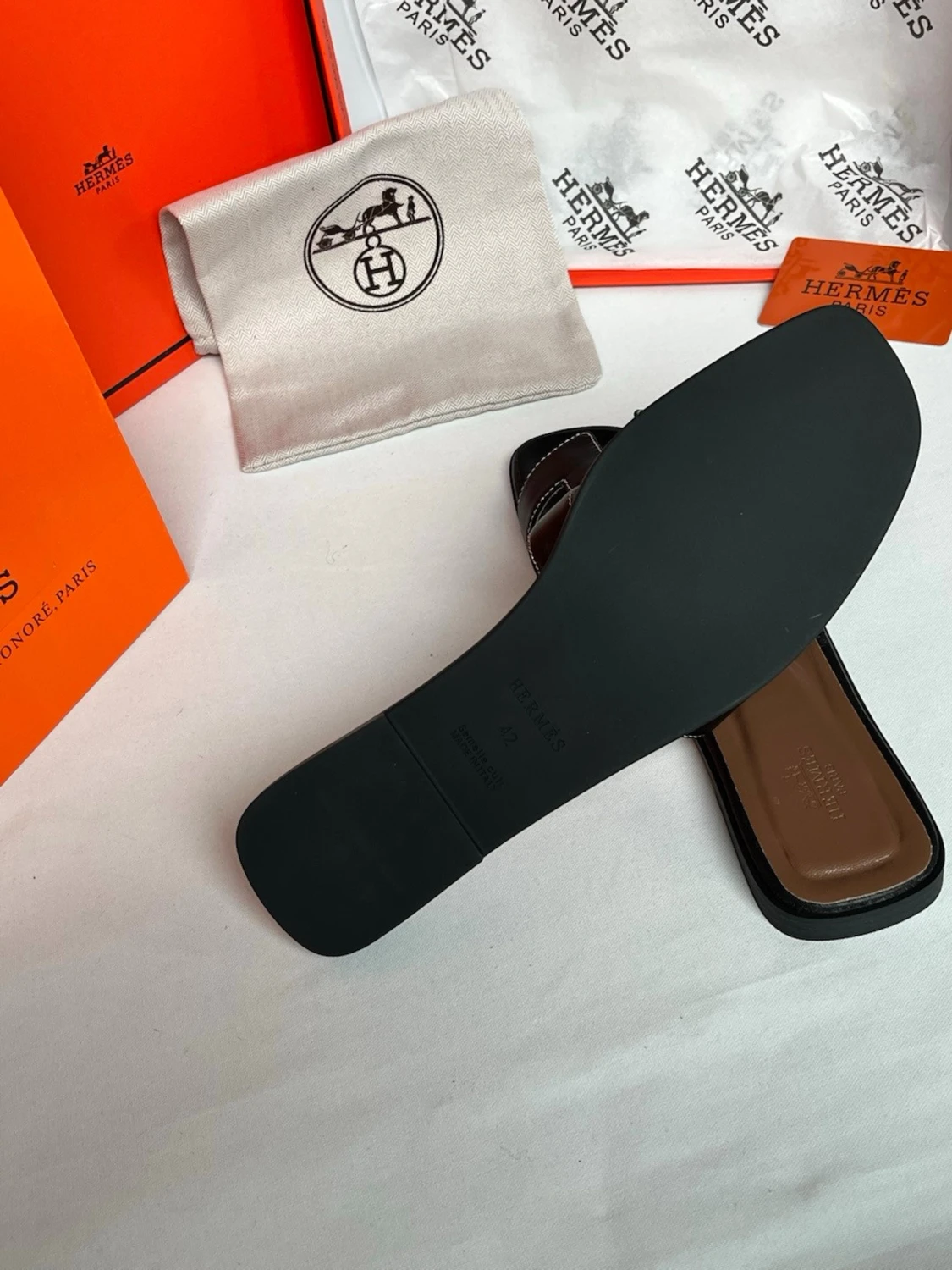 Svarta Hermès Oran sandaler - 5