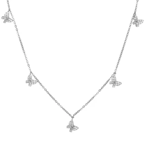 Silverhalsband med små fjärilar  - Ett silvrigt halsband med fem små fjärilar!!