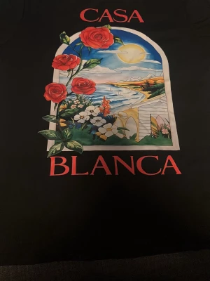Svart Casa Blanca t-shirt med tryck - Svart t-shirt från Casa Blanca med stort färgglatt tryck framtill som visar rosor, blommor och ett landskap i fönsterform. T-shirten har rund hals och korta ärmar. Perfekt för dig som gillar statement-plagg och snygga prints.