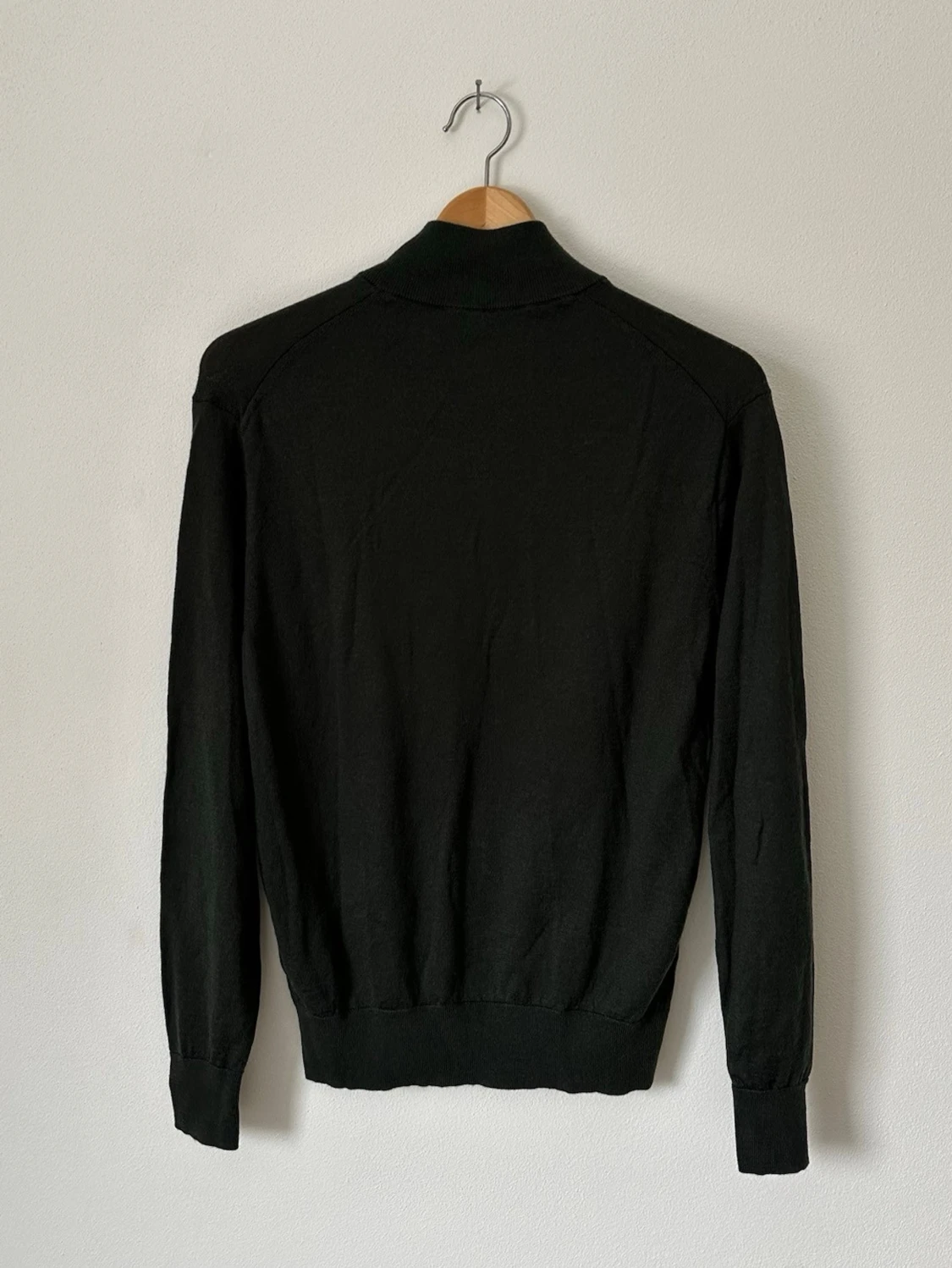 Mörkgrön stickad tröja med halv dragkedja - 1