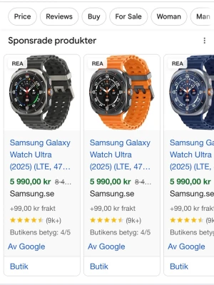 Samsung Galaxy Watch Ultra orange - Samsung Galaxy Watch Ultra (2025) med orange silikonarmband och rund svart boett. Smartklockan har sportig design, tydlig display och detaljer i orange på boetten. Perfekt för dig som vill ha en modern och tålig smartwatch med LTE-stöd.