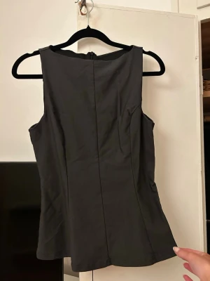 Svart ärmlös topp med dragkedja - Snygg svart ärmlös topp med figurnära passform och dragkedja i ryggen. Toppen har en stilren och minimalistisk design, perfekt att matcha med olika outfits. Materialet känns mjukt och följsamt mot kroppen.