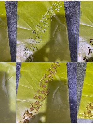 Handgjord hårsmycke med pärlor - Unikt hårsmycke i form av en gren, dekorerad med små glaspärlor i olika färger som silver, guld och vinrött. Smycket är gjort av tunn metalltråd och passar perfekt att forma i håret för en extra detalj till din look.