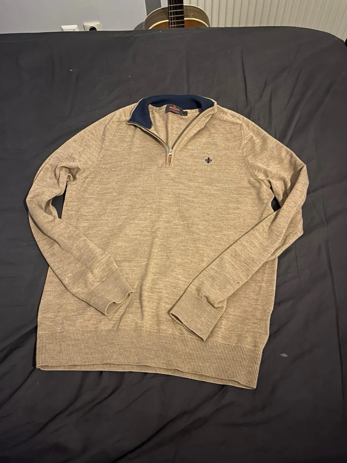 Beige stickad tröja med halvzip från Morris - 2