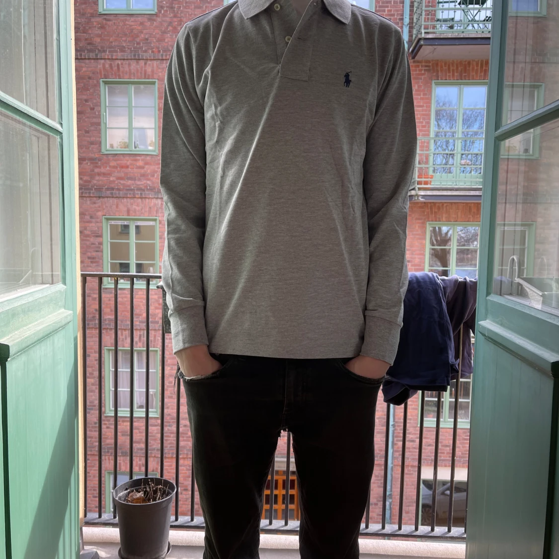 Polo long sleeve grå