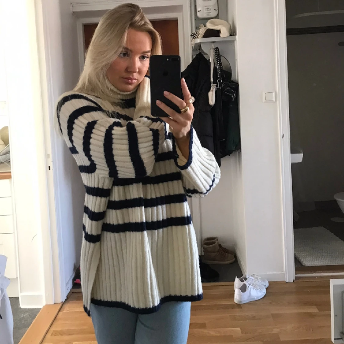 Stickd tröja med polo - 90