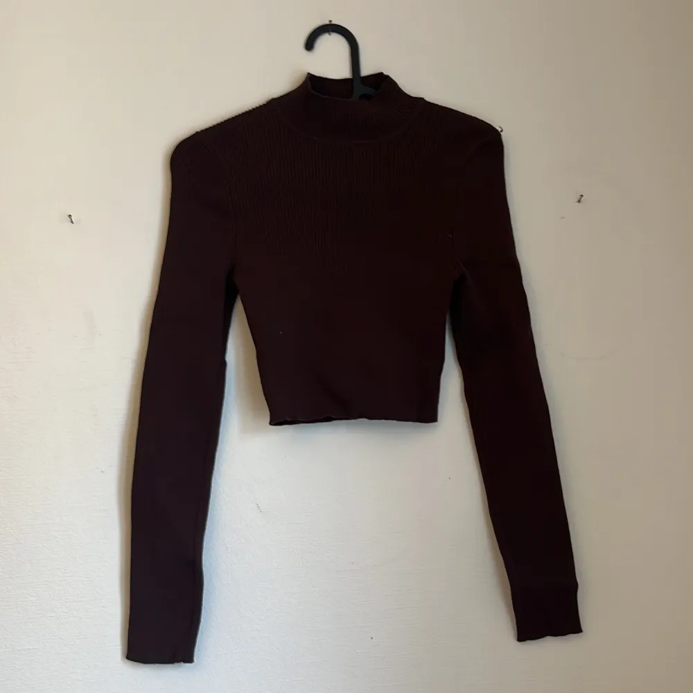 Tight fitted dark brown turtleneck work once . Blusar.