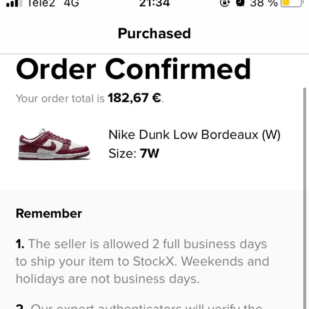 Nike dunk low bordeaux. Size 38. Bought from stock x. Open for offers :). Skor.