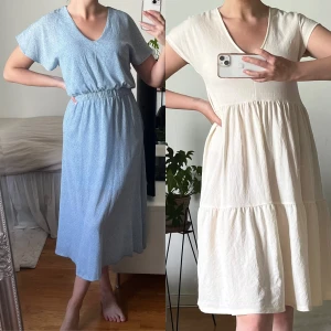 Paketpris - 2 klänningar - Två klänningar i storlek XS. Knappt använda, båda är nyskick. Den blå är från Sienna Sky och den ljusa är från GinaTricot. Använd en gång var, i princip nyskick!  300 kr tillsammans för båda!